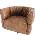 Brown Leather Single Seater Sofa With Pleated Back And Rounded Arms 3d model