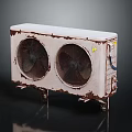 Rusty Off White Air Conditioner Outdoor Unit With Dual Fans And Weathered Surface