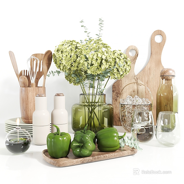 Wooden Kitchen Utensils And Kitchenware 3d model 