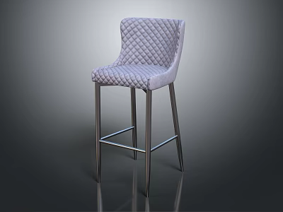 Light Purple Quilted Fabric Bar Stool With Metal Cross Support Legs 3d model