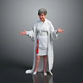 Elderly Person Wearing White Robe With Red Decoration Standing With Open Hands