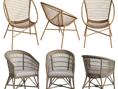 Modern Wicker Leisure Chair With Curved Backrest And Natural Metal Frame Design 3d model