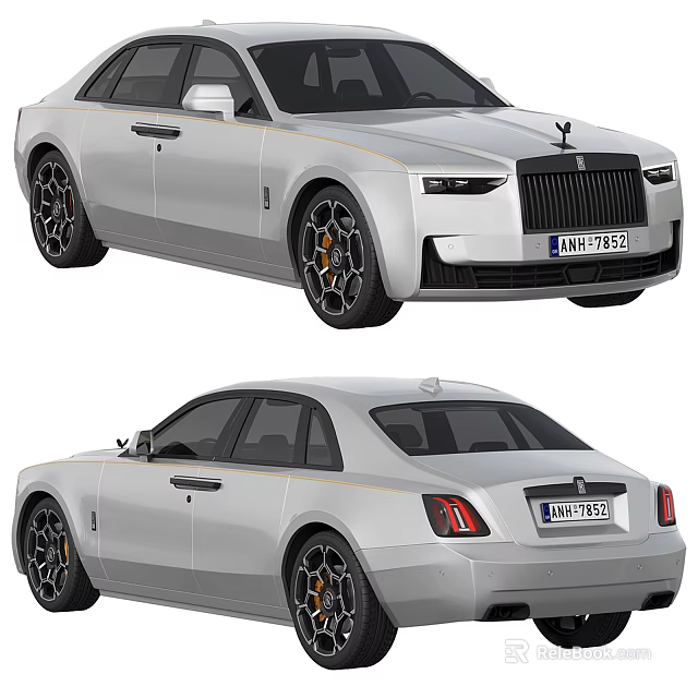 Silver Rolls-Royce Sedan Exterior With Black Wheels Front Grille And Taillights 3d model 