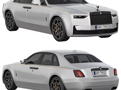 Silver Rolls-Royce Sedan Exterior With Black Wheels Front Grille And Taillights 3d model