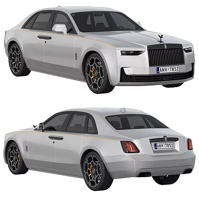 Silver Rolls-Royce Sedan Exterior With Black Wheels Front Grille And Taillights 3d model