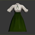 Women's White Top Green Skirt Dress With Bow Tie And Short Sleeves