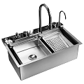 Modern Kitchen Faucets With Stainless Steel Sinks Drainer And Wooden Cutting Board