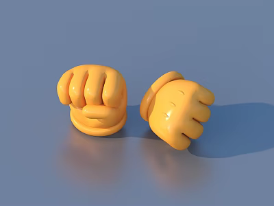 Two Yellow Cartoon Fists 3D Rendered on Blue Background with Glossy Surface 3d model