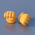 Two Yellow Cartoon Fists 3D Rendered on Blue Background with Glossy Surface