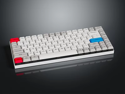 Modern Mechanical Keyboard Design With White Frame Red Blue Keycaps And Ergonomic Layout 3d model