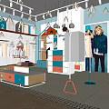 Chic Clothing Store Interior With Colorful Roof Shaped Shelves And Stylish Apparel