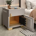 Gray Modern Nightstand With Built In Golden Safe And Password Lock 3d model