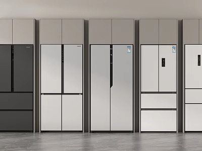 Modern Refrigerators With Multiple Door Styles And Silver Black Metallic Finishes 3d model