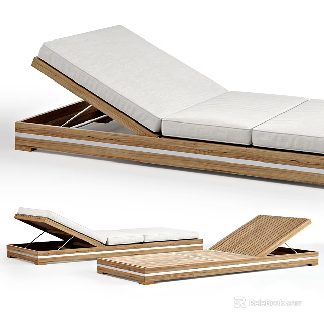 Modern Adjustable Lounge Chair With Wooden Frame And Comfortable White Cushions 3d model 