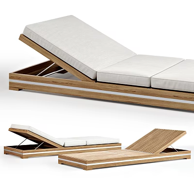 Modern Adjustable Lounge Chair With Wooden Frame And Comfortable White Cushions 3d model