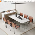 Modern Dining Table Set With White Table And Brown Chairs And Decorative Vase 3d model