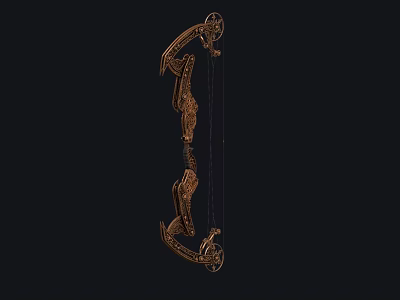 Golden Carved Bow With Intricate Decorative Patterns On Black Background 3d model