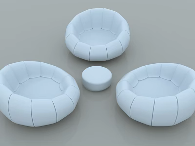 Casual Sofa Set With Round White Seats And Small Coffee Table 3d model