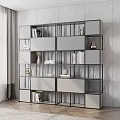 Gray Modern Display Shelf With Metal Frame Multiple Compartments For Books And Decorative Items