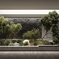 Modern Indoor Garden Ornament With Trees Green Plants Stones And Lighting
