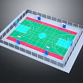 Well Designed Basketball Gymnasium Interior With Green Court Red Area And Basketball Hoops