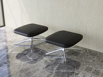 Modern Black Stools With Silver Metal Legs Against Light Wall On Marble Floor 3d model