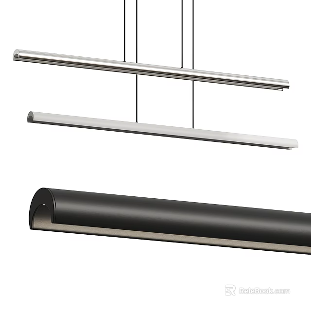 Modern Linear Pendant Lights In Silver And Black Slim Metal Design 3d model 