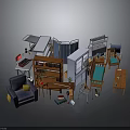 Modern Interior Furniture Collection Including Bookshelf Sofa Desk Table Chair And Refrigerator