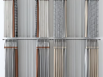 Various Curtain Designs with Striped Pattern Solid Color Textured Fabrics for Modern Home Window Decor 3d model