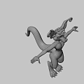 Animated Game Movie Character With Blue Purple Ears Colorful Stripes Arms Outstretched Tail