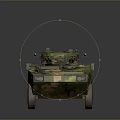 Military Wheeled Tank With Camouflage Paint Turret And Communication Antenna On Gray Background
