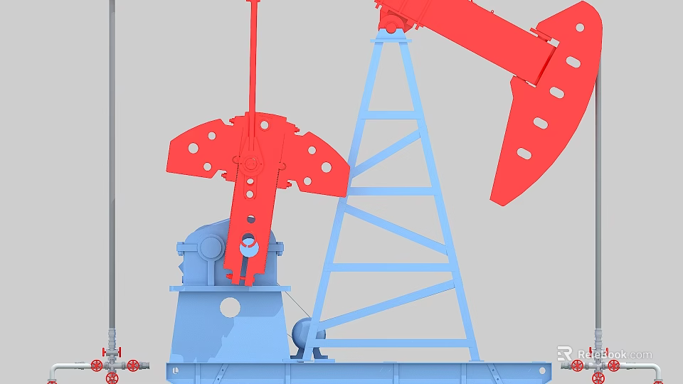 Industrial Equipment Oil Pump Jack With Red Mechanical Arm And Blue Steel Structure 3d model 