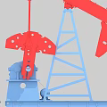 Industrial Equipment Oil Pump Jack With Red Mechanical Arm And Blue Steel Structure