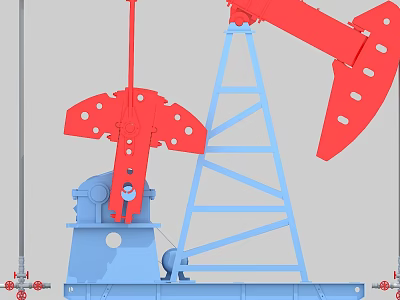Industrial Equipment Oil Pump Jack With Red Mechanical Arm And Blue Steel Structure 3d model