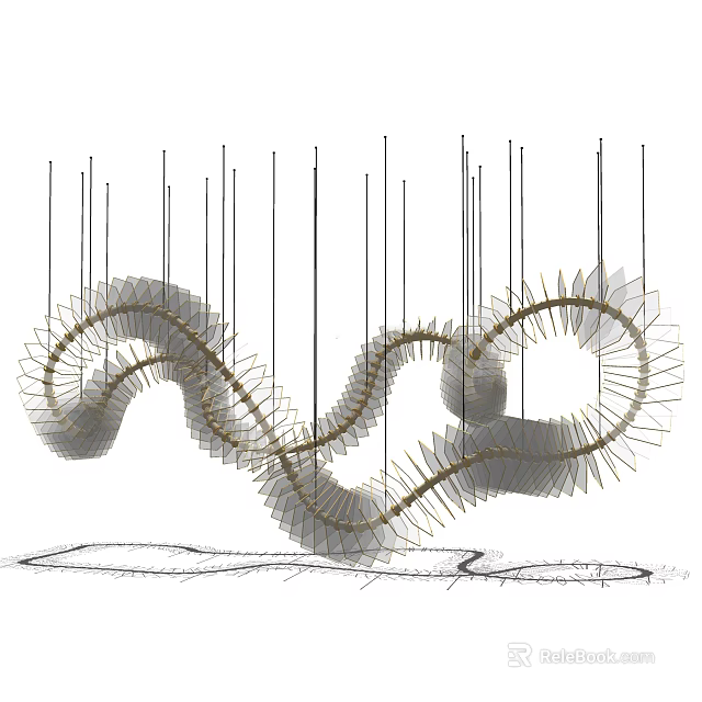 Modern Artistic Spiral Chandelier With Metallic Wave Like Hanging Decorative Structure 3d model 