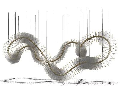 Modern Artistic Spiral Chandelier With Metallic Wave Like Hanging Decorative Structure 3d model