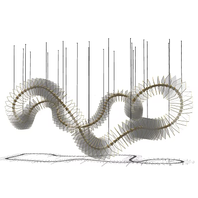 Modern Artistic Spiral Chandelier With Metallic Wave Like Hanging Decorative Structure 3d model