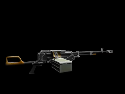 Tactical Military Heavy Machine Gun With Wooden Grip Ammunition Belt And Metal Structure 3d model