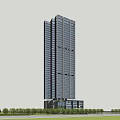 Contemporary Urban High Rise Building With Glass Facade And Tree Surroundings