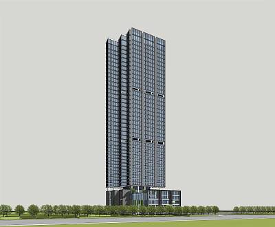 Contemporary Urban High Rise Building With Glass Facade And Tree Surroundings 3d model