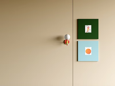 Modern Abstract Paintings Hanging on Beige Wall with Decorative Object 3d model