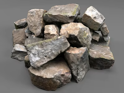 Natural Stone And Wood Materials Piled For Rustic Home Decor Ideas 3d model