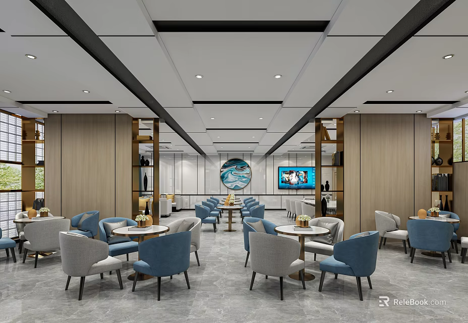 Front Desk Reception Area with Modern Design Comfortable Seating and Decorative Elements 3d model 