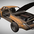 Rusty Off Road Car With Open Hood And Doors And Large Tires