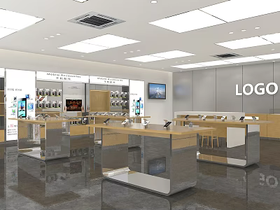 Modern Digital Store Interior With Display Counters Shelves TV Screen And Electronics 3d model