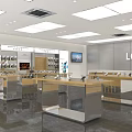 Modern Digital Store Interior With Display Counters Shelves TV Screen And Electronics