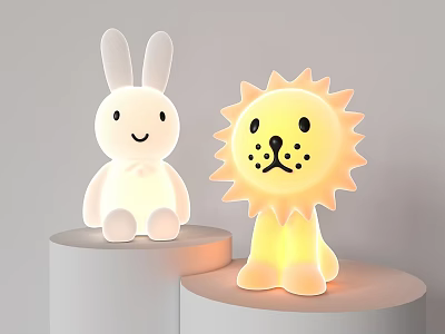 Cute Rabbit And Lion Shaped Night Lights For Kids Bedroom Decoration 3d model