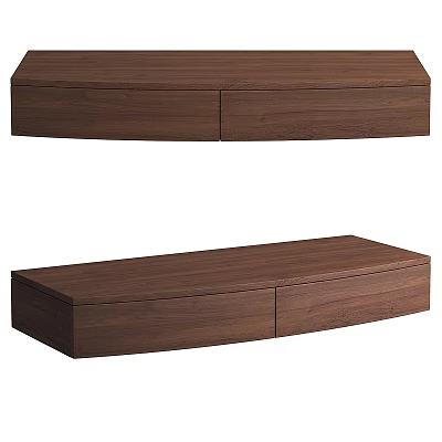 Dark Wooden Functional Desk with Wall Mounted Design and Storage Drawers 3d model