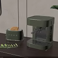 Modern Kitchen Countertop With Green SMEG Coffee Machine And Toaster With Bread And Plants