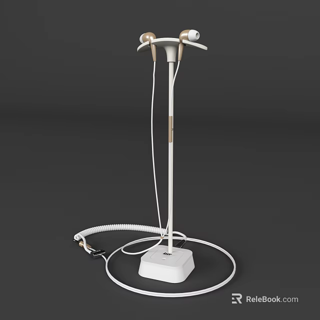 Stylish Modern White Headphone Speaker With Stand Base And Coiled Cable 3d model